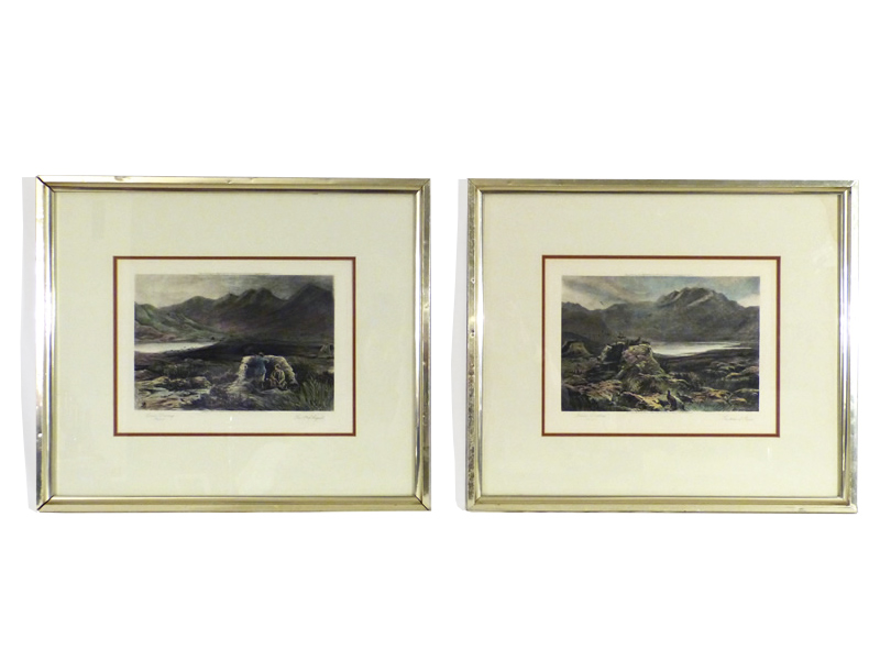 Grouse Driving Etchings, Pair